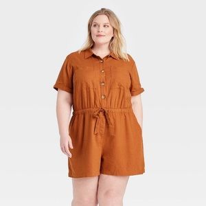 Ava & Viv Short Utility Linen Romper NWT